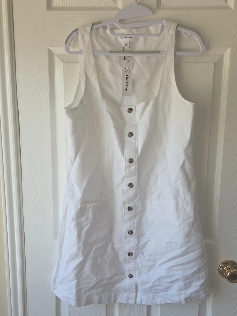 The Drop White Cotton Mini Dress L Summer NWT Lightweight Lined Square Neck Boho